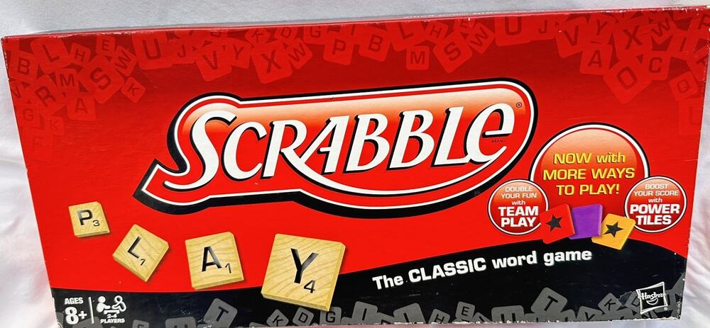 New Opened Box Scrabble by Hasbro 2012 Edition Team Play Boost Score Power Tiles